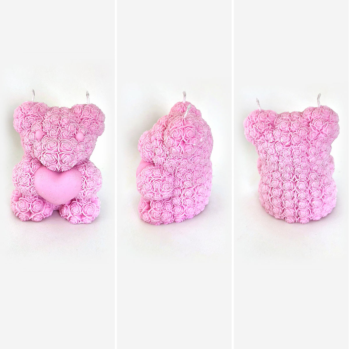 Bougie ourson rose sculpté de roses, édition solidaire Octobre Rose - L'instant Fondant
