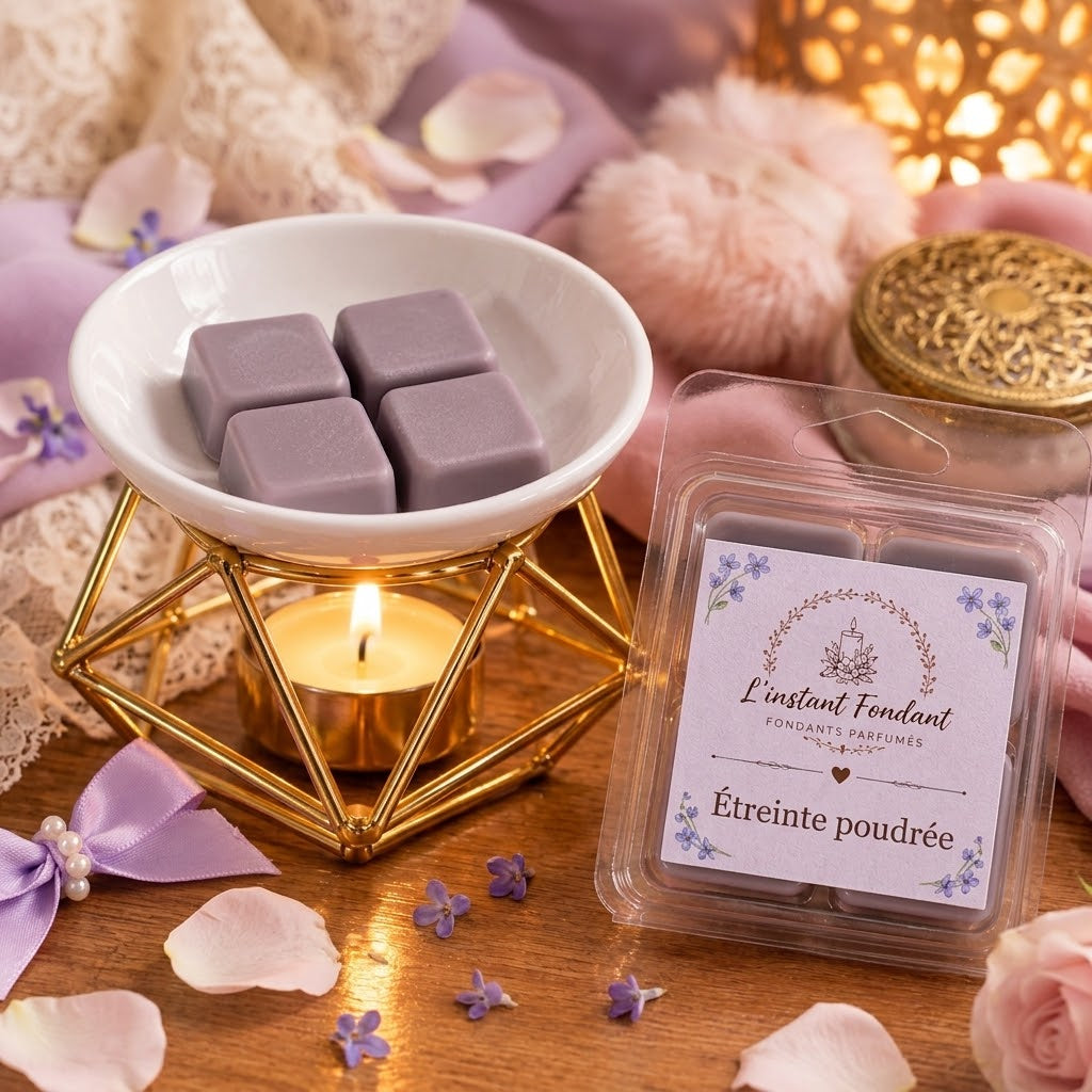 Fondants parfumés Étreinte Poudrée faits main en cire de soja - L'instant Fondant